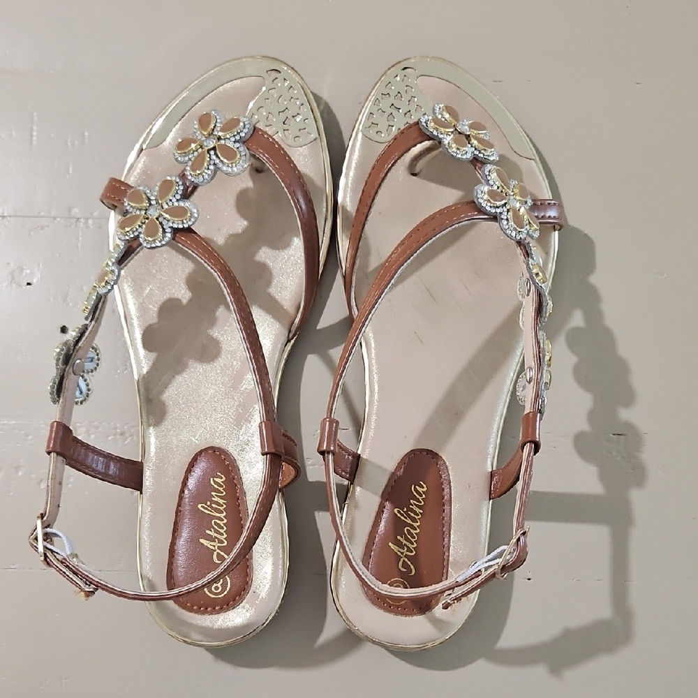 Atalina Floral Gold and Brown Sandals